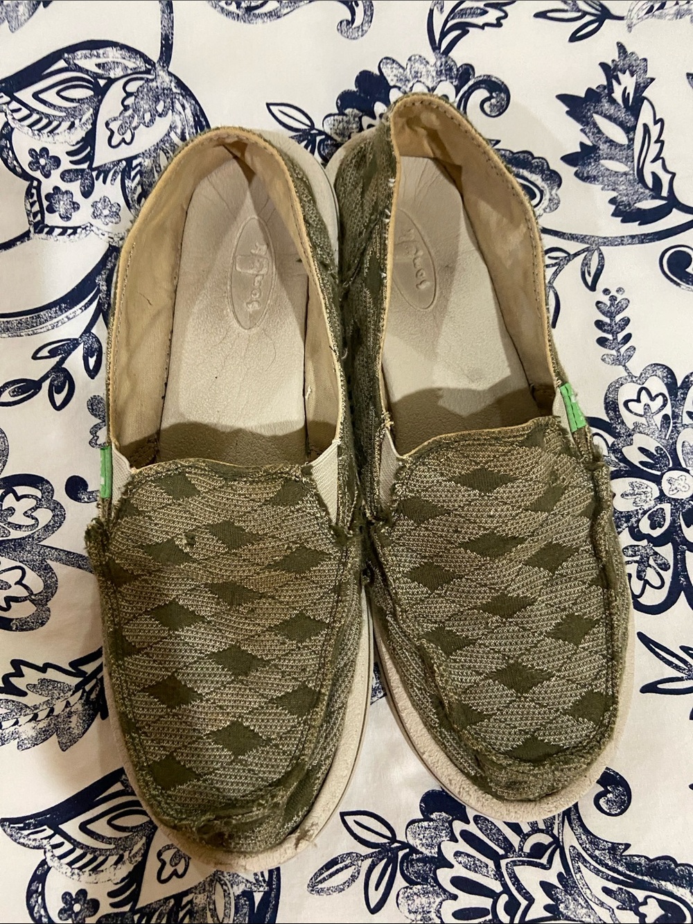 Sanuk Olive Green Patterned Slip-On Women's Shoes